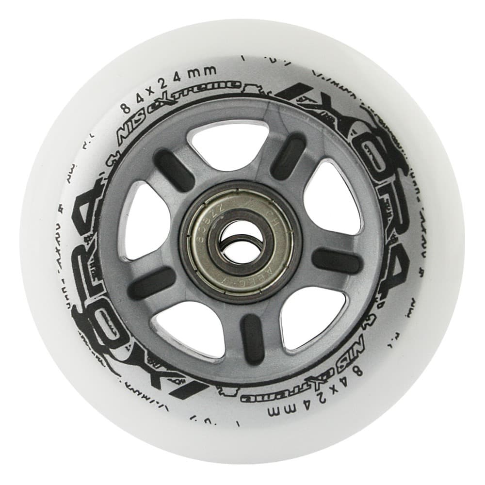 Nils Extreme Zestaw kół PU 84x24 82A 4 szt. + ABEC-7 Chrome 8 szt. Białe