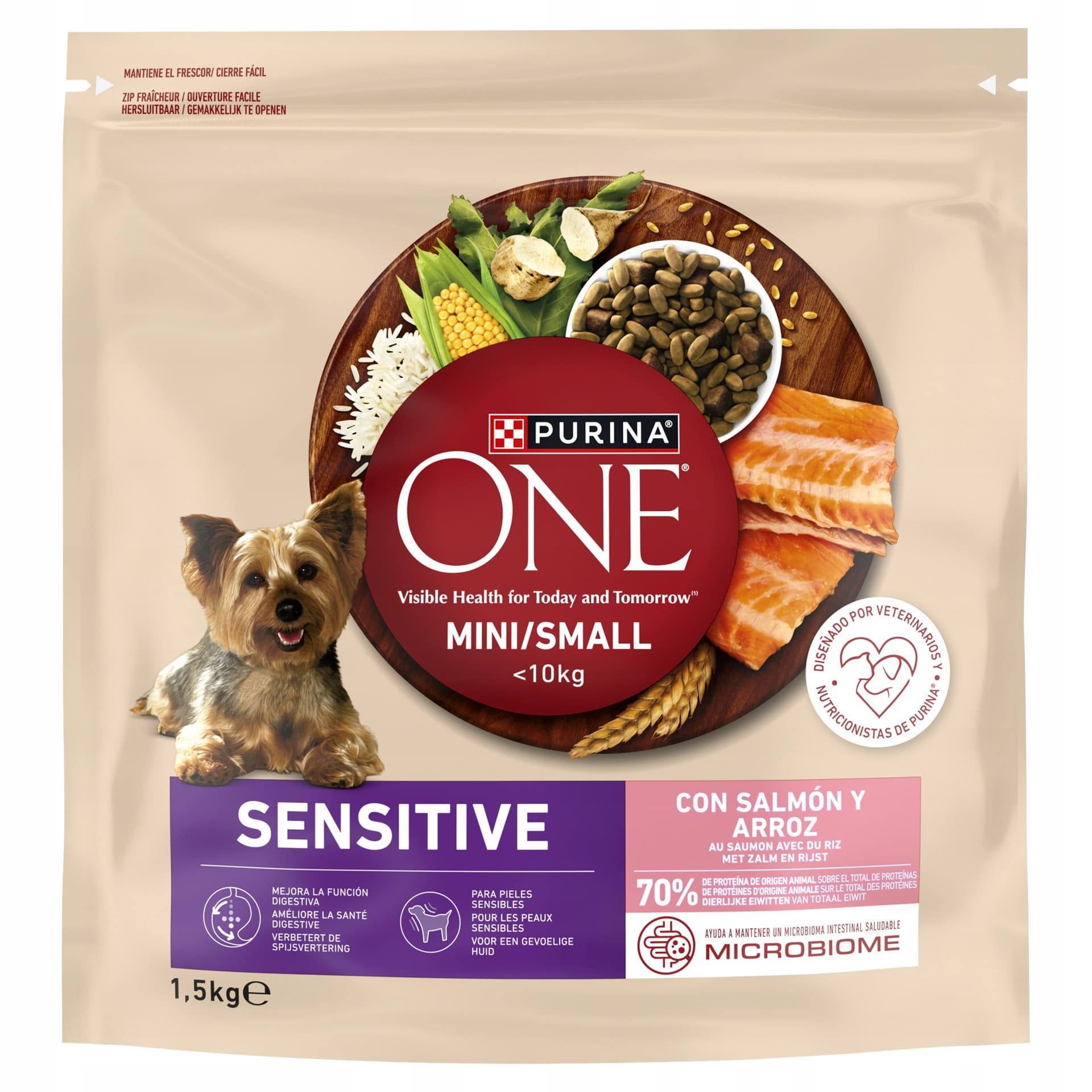 PURINA ONE MINI Dog Sensitive Salmon & Rice 1,5kg - Sucha karma dla psów ras małych z łososiem i ryżem