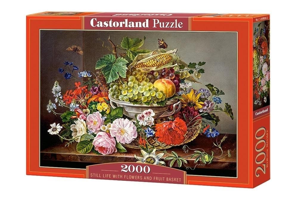 Puzzle 2000 elementów Martwa natura z kwiatami i koszem owoców