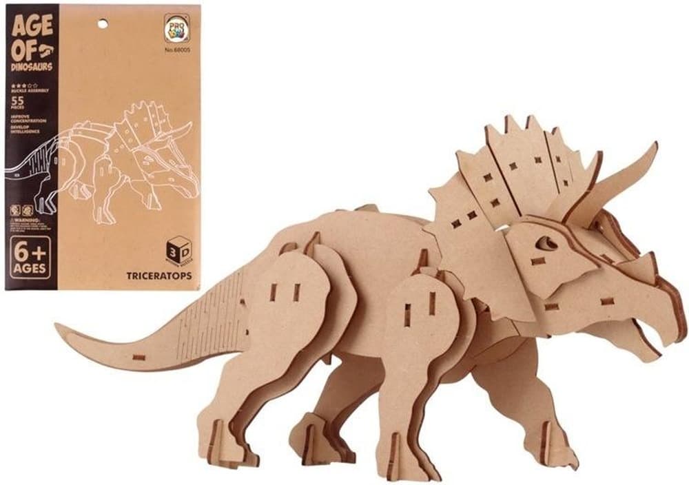 Puzzle drewniane 3D Dinozaur Triceratops 55 elementów