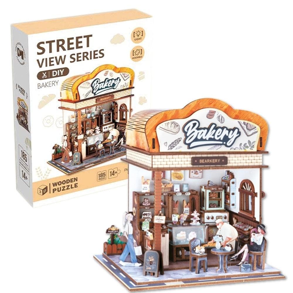 Puzzle drewniane 3D Uliczny zakątek piekarnia 185 elementów