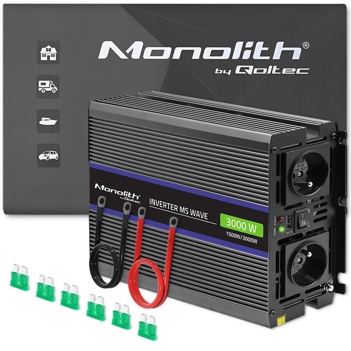 Qoltec Monolith 3000 MS Wave Przetwornica napięcia 12V na 230V 1500/3000W z USB