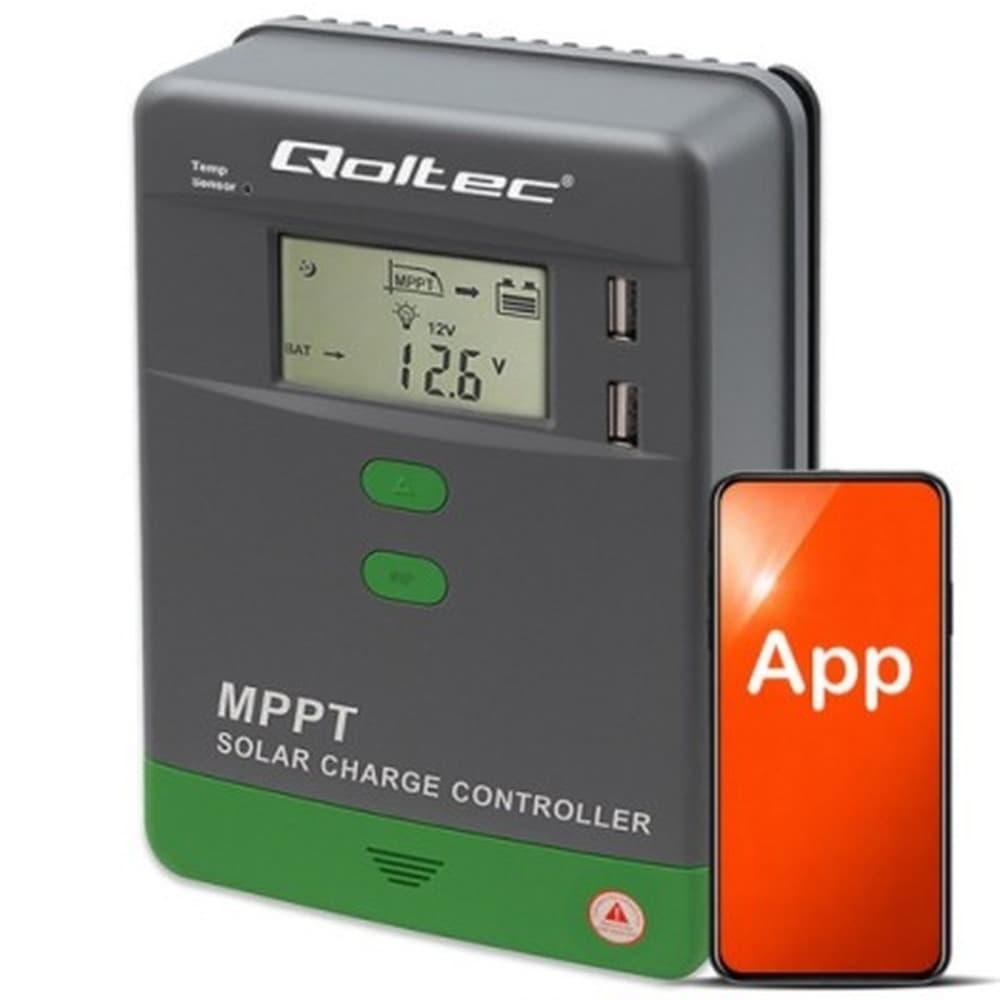 Qoltec Solarny regulator ładowania MPPT 10A 12V/24V LCD USB Bluetooth APP GEL LiFePO4