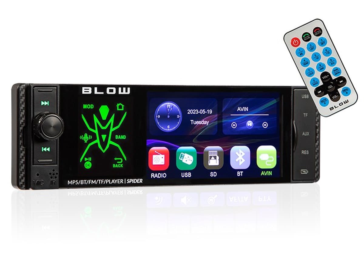 Radio samochodowe BLOW SPIDER 4" RDS RGB MP5/USB/MicroSD - Niebieskie