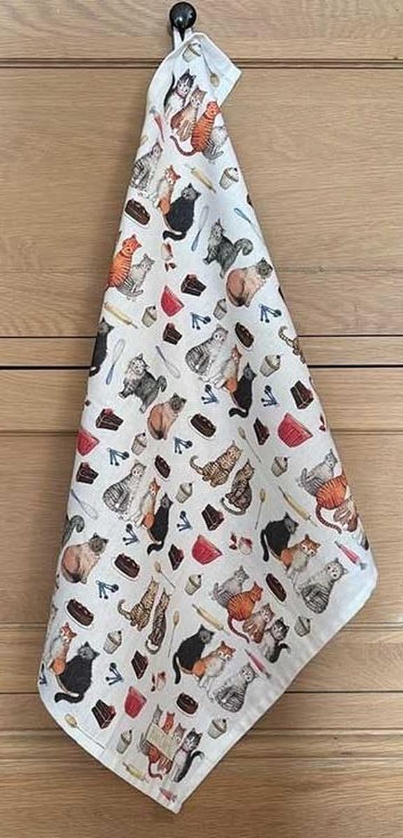 Ręcznik kuchenny z motywem kotów bawełniany 45 x 65 cm