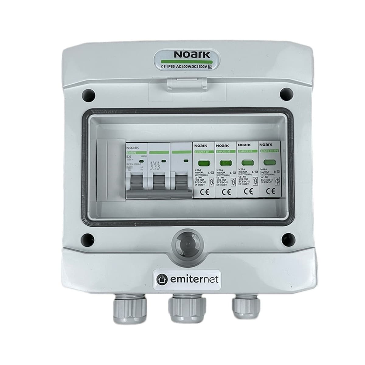 Rozdzielnica przyłączeniowa hermetyczna IP65 EMITER z ogranicznikiem przepięć AC Noark typ 2, 20A 3-fazowa