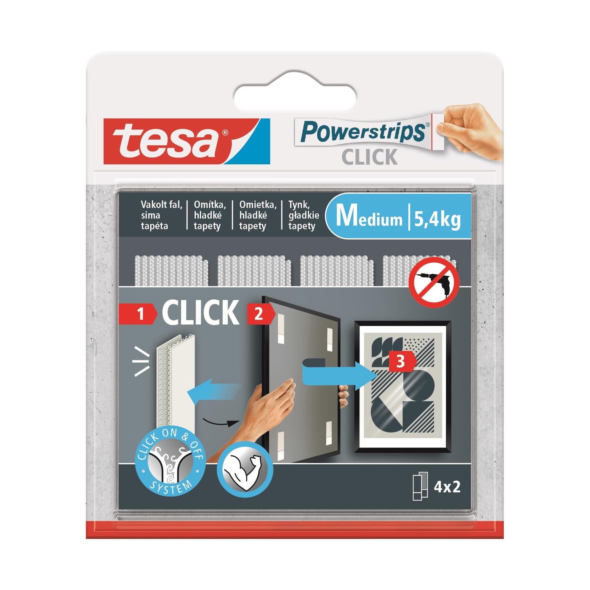 Rzepy samoprzylepne Tesa Powerstrips Click Medium białe, 4 pary