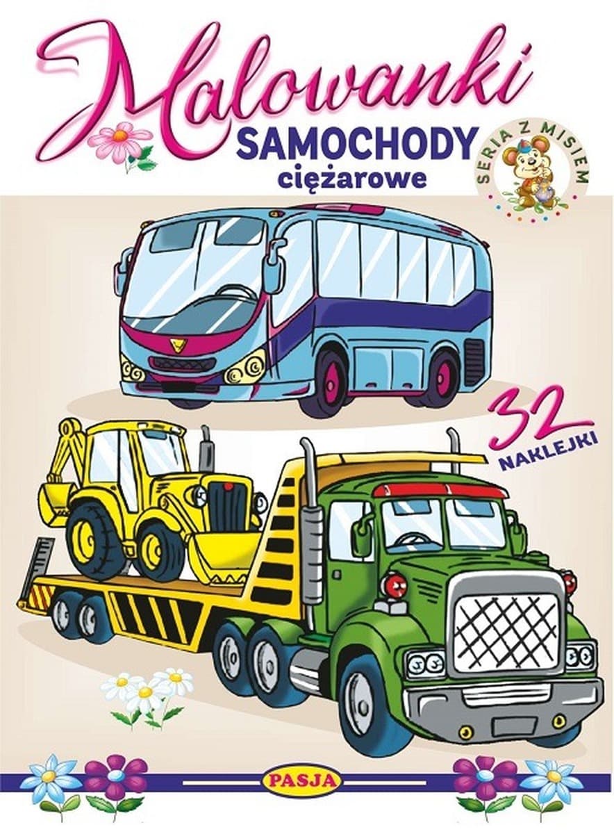 Samochody ciężarowe. Malowanka edukacyjna z naklejkami