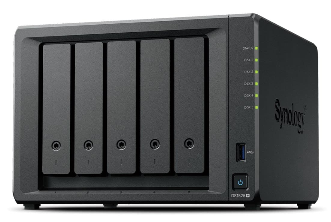 Synology DS1525+ Serwer NAS Tower 5x 2.5/3.5 SATA, 2x M.2 NVMe SSD, 8GB RAM