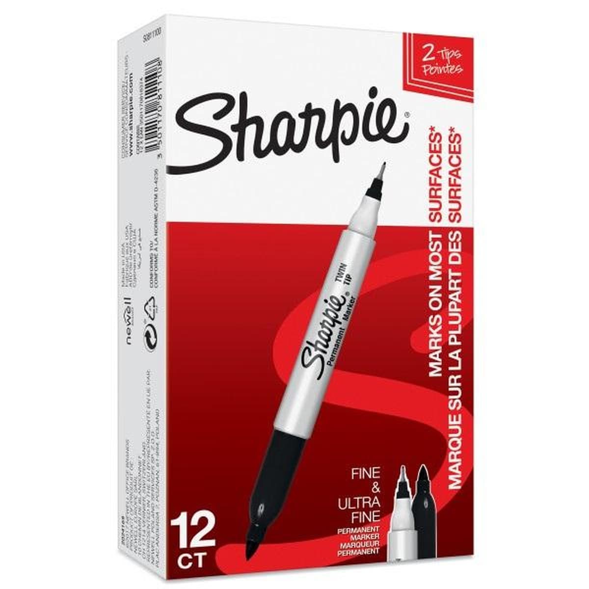 Sharpie Markery permanentne Twin Tip czarne 12 sztuk