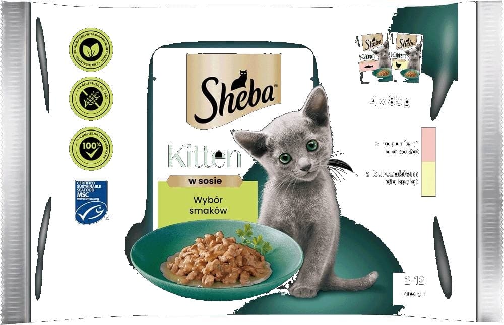Sheba Kitten Mokra karma pełnoporcjowa dla kociąt z łososiem 4x 85g= 340g