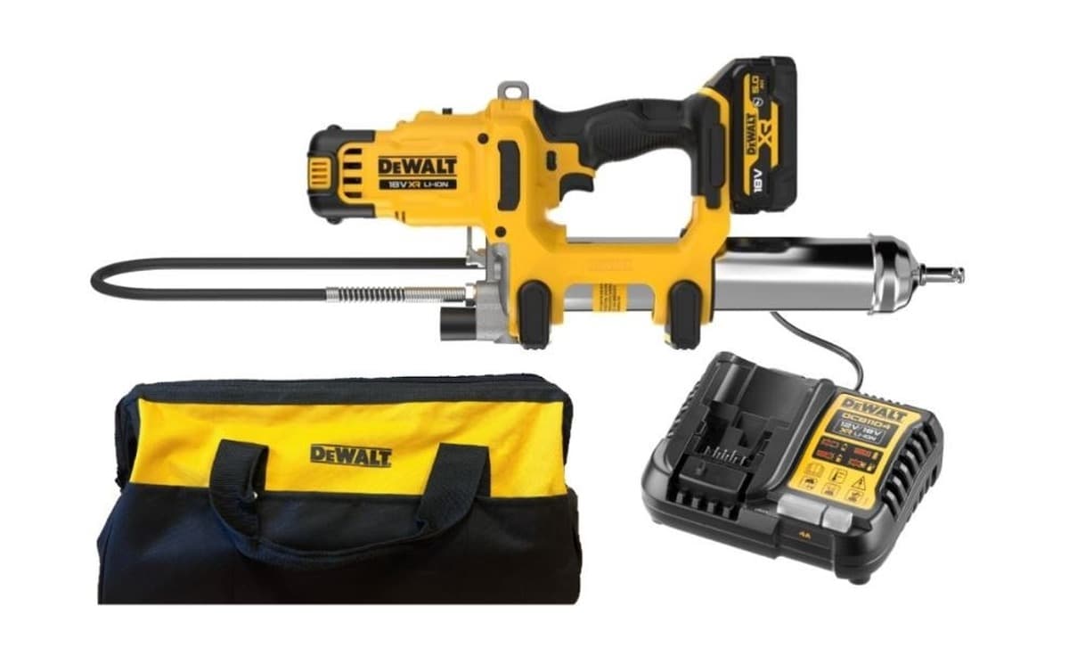 Smarownica akumulatorowa DEWALT 18V DCGG581P1G, 2-biegowa, z baterią 5,0Ah i torbą