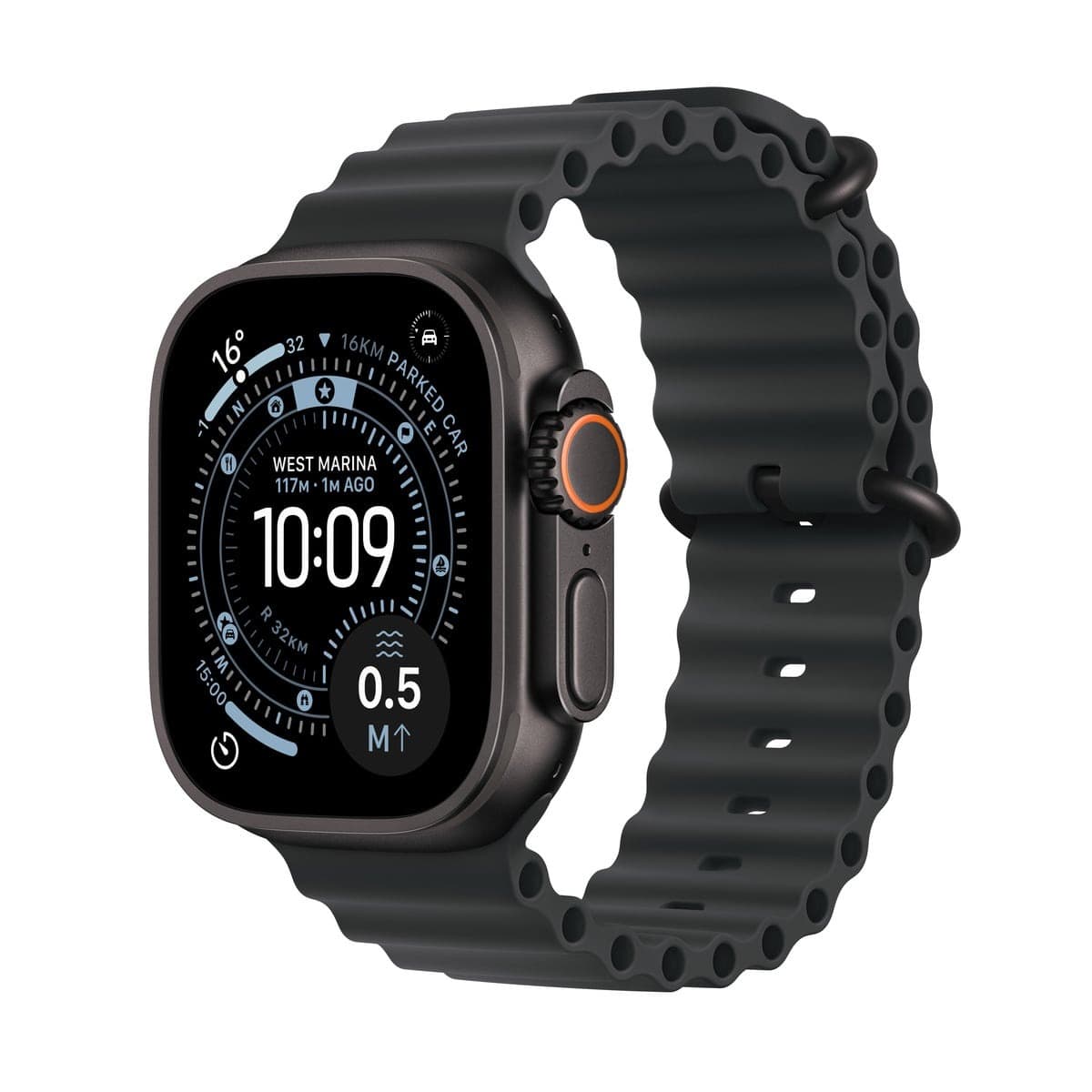 Smartwatch Apple Watch Ultra 3 49 mm z czarną tytanową kopertą i czarną tytanową pętlą mediolańską - rozmiar S