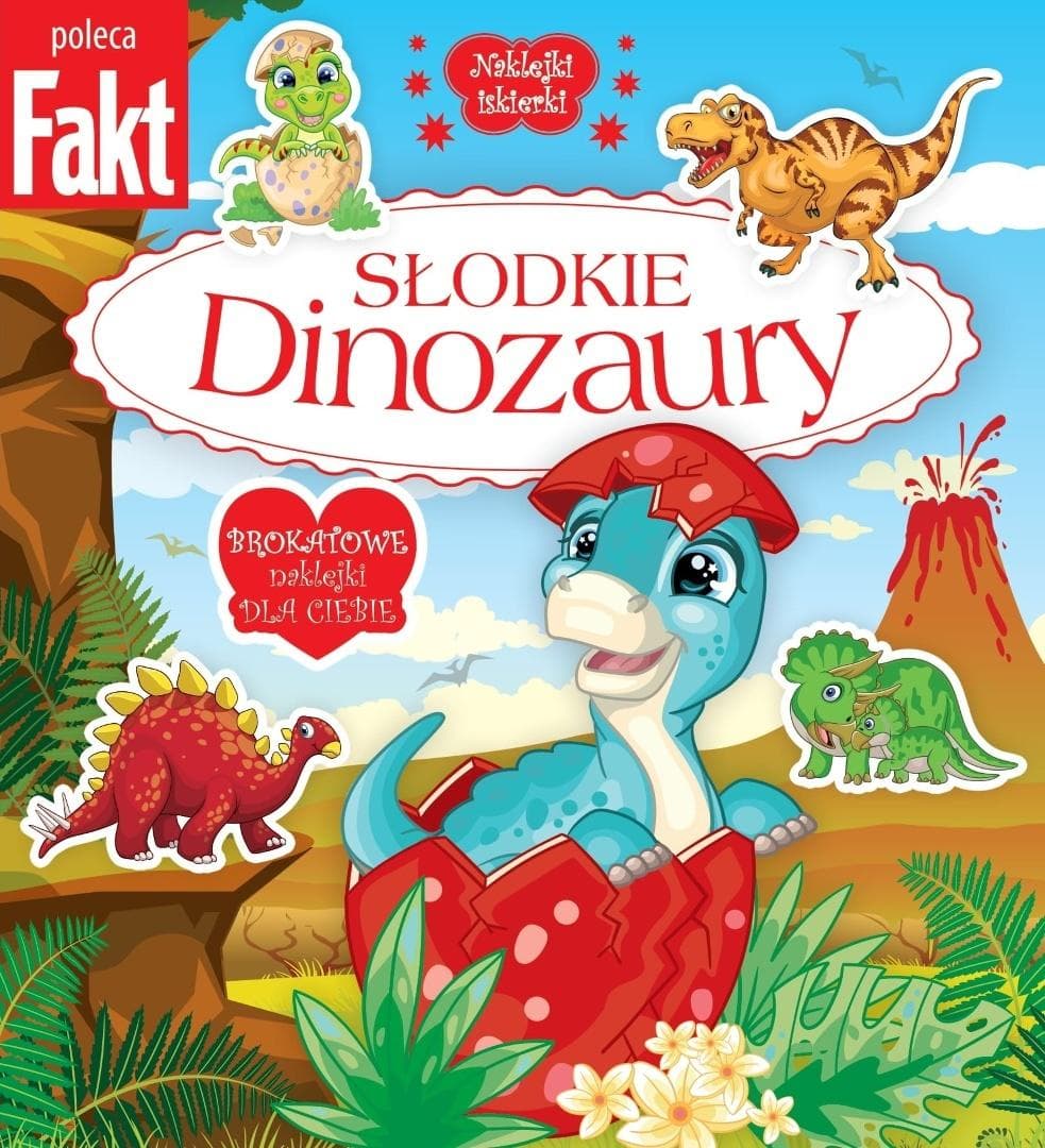Naklejki iskierki Słodkie dinozaury brokatowe naklejki książeczka 16 stron