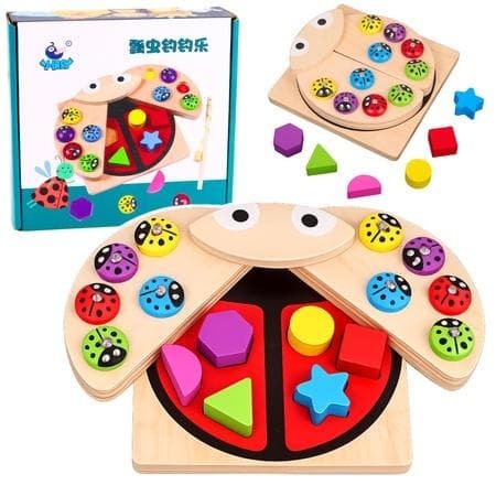Sorter drewniany układanka Montessori łowienie biedronek Leantoys