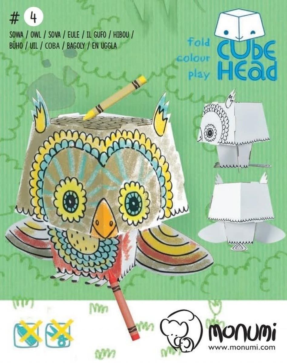 Sowa Cube Head do kolorowania