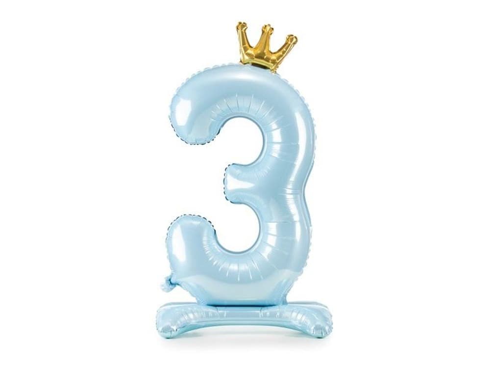 Stojący balon foliowy cyfra 3 błękitny 84 cm