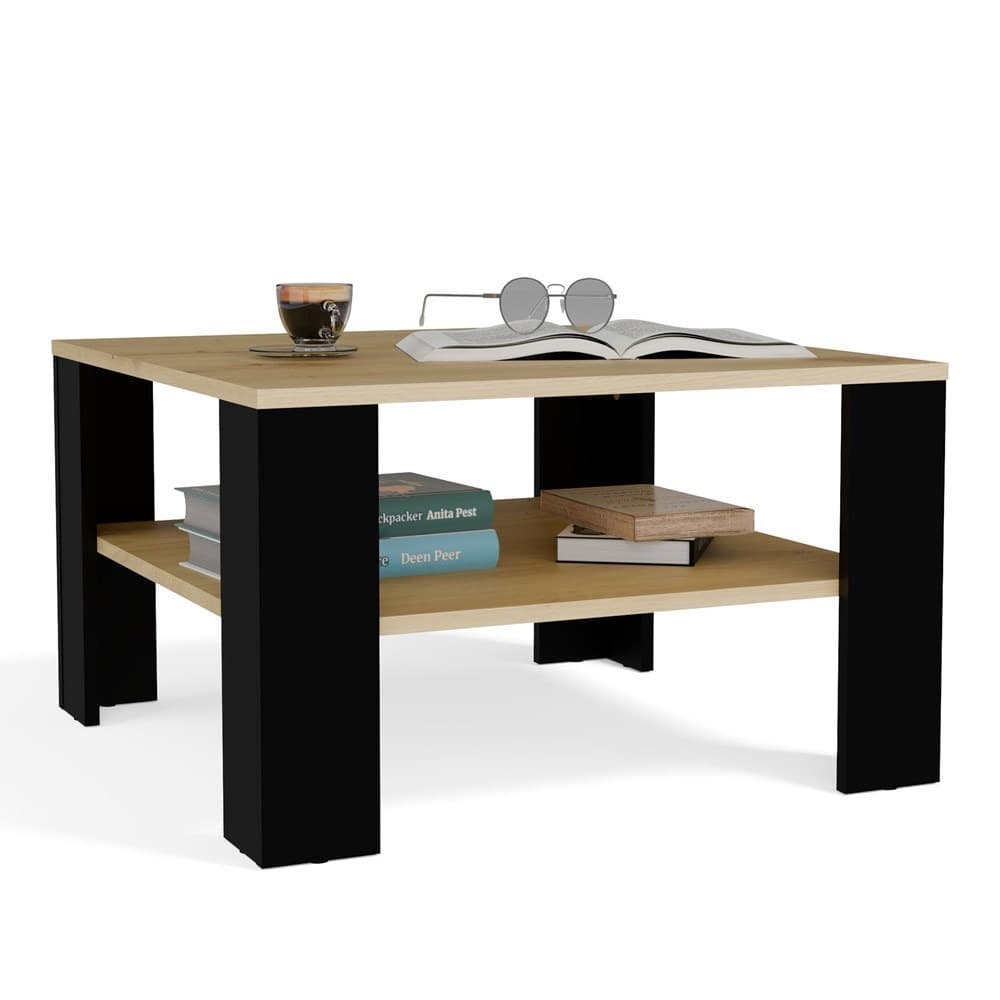 Stolik kawowy z półką pod blatem Square dąb artisan / czarny