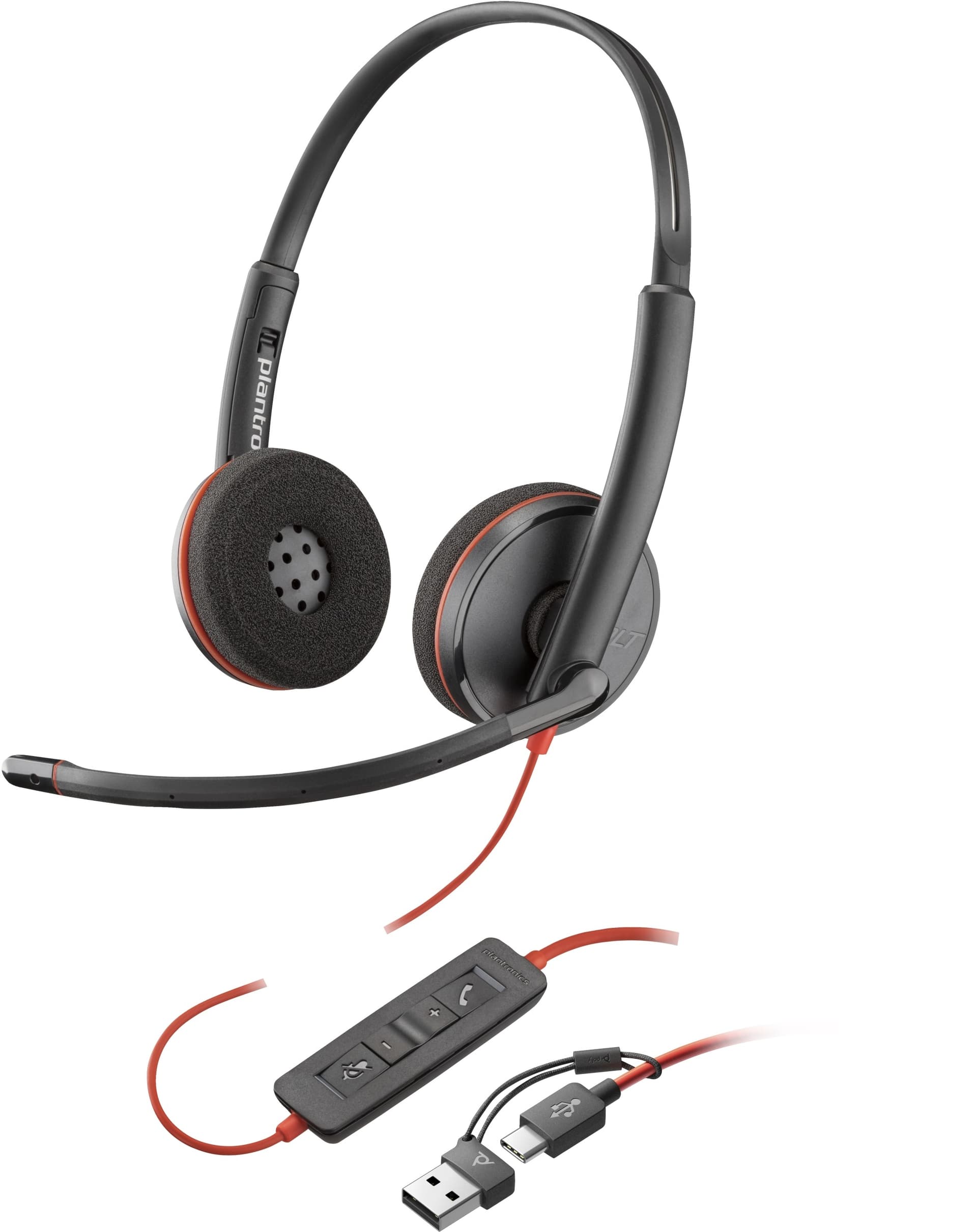 Słuchawki stereo Poly Blackwire 3220 USB-C z adapterem USB-C/A