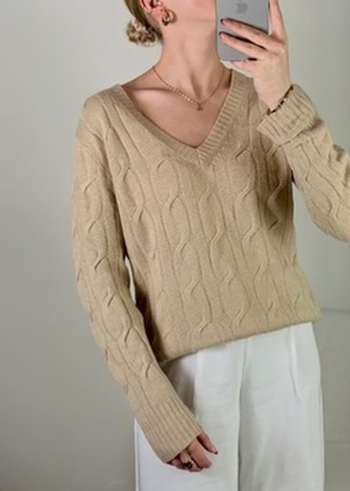Sweter damski kaszmir przez głowę L brązowy