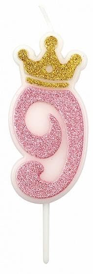 Świeczka cyfra 9 różowa 6,8 cm PARTY GO