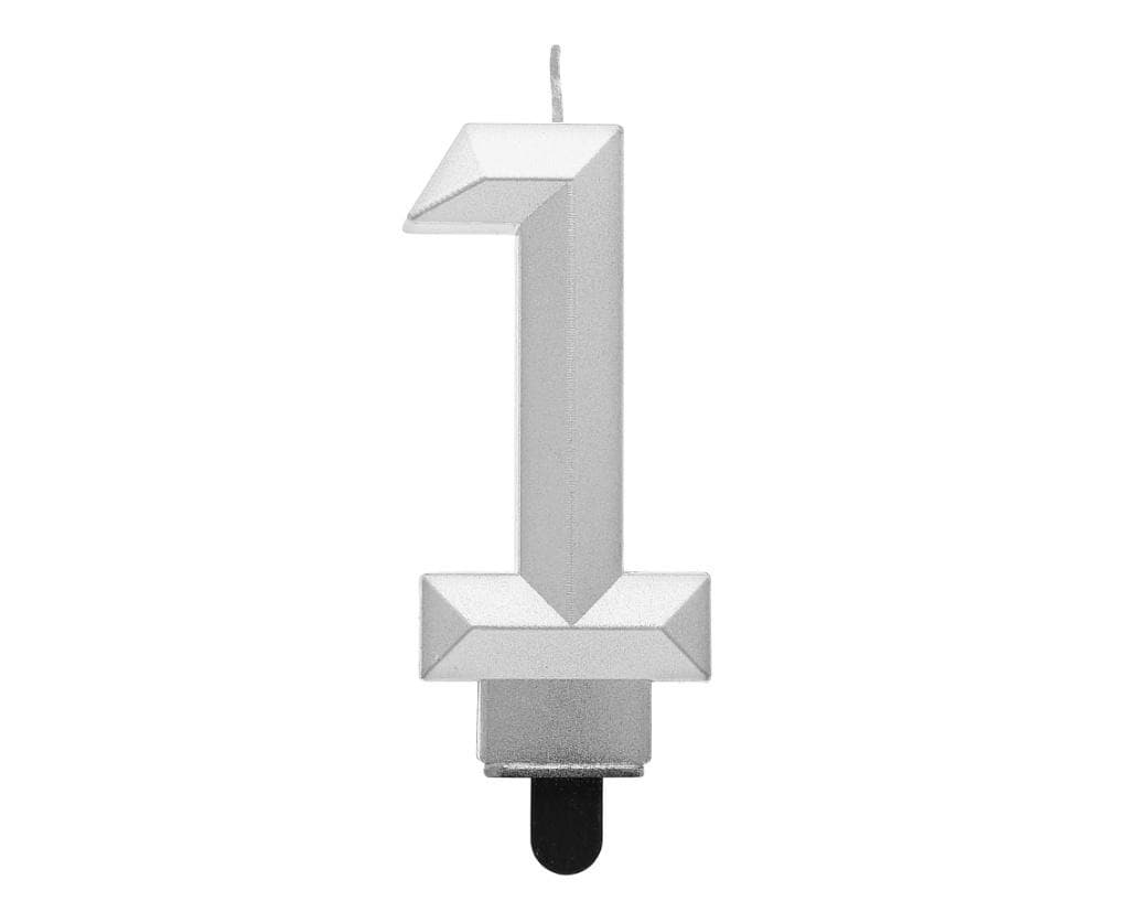 Świeczka cyferka 1 srebrna metalik Diament 7,6 cm