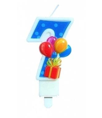 Świeczka Urodzinowa Cyfra 7 z balonami dekoracyjnymi