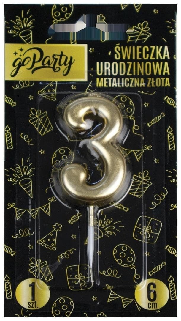 Świeczka Urodzinowa cyfra 2 metaliczna złota