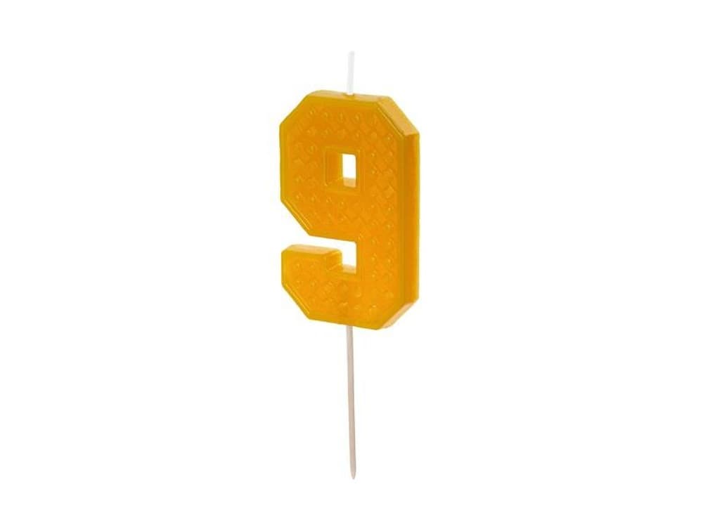 Świeczka urodzinowa cyfra 9 żółta 6 cm