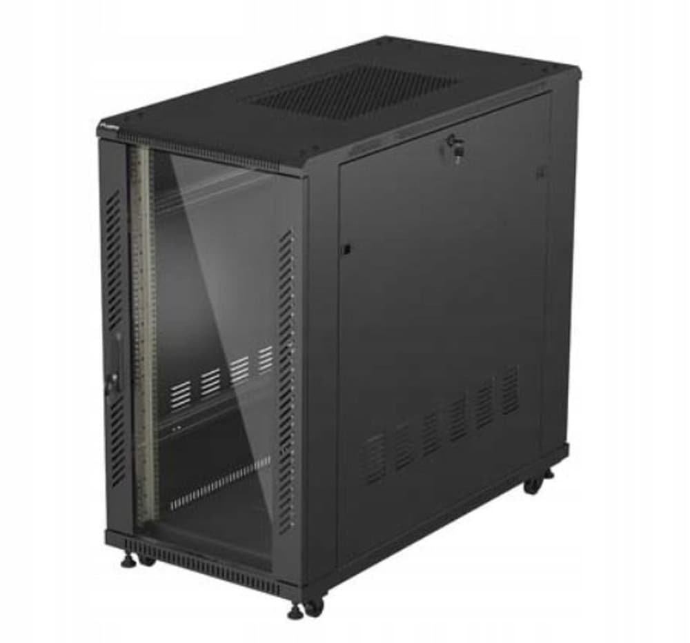 Szafa instalacyjna RACK 19" 22U 600x1200 czarna, drzwi przeszklone Lanberg (FLAT PACK)
