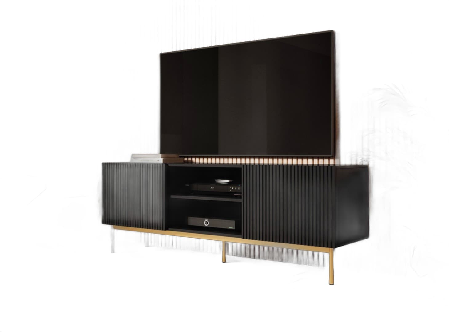 Szafka RTV PAFOS na złotym stelażu 150x40x60 czarny mat