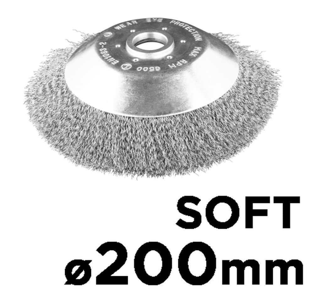 Szczotka druciana do kosy spalinowej 200 x 25,4 mm, miękka, druty falowane