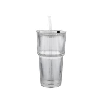 Szklanka Vetrino z ryflowaniem 540ml ze słomką i pokrywką
