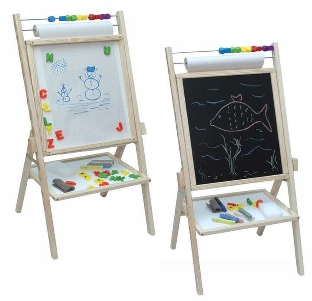 Tablica edukacyjna 4w1 magnetyczna kredowa suchościeralna z rolką papieru i liczydłem