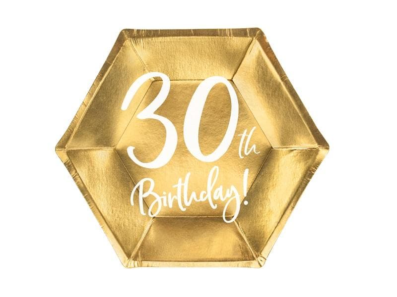 Talerzyki papierowe złote 30th Birthday 20 cm 6 sztuk