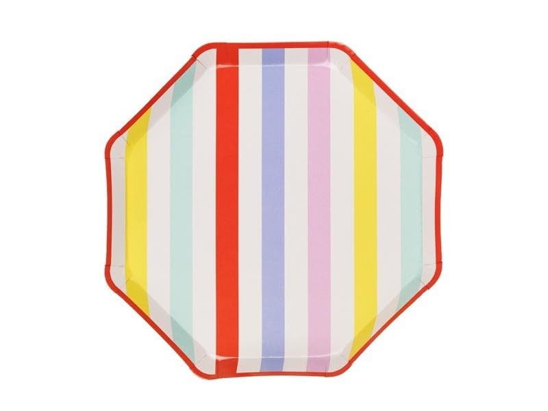 Talerzyki papierowe Paski beżowo-czerwone 24.5 x 24.5 cm 6 sztuk