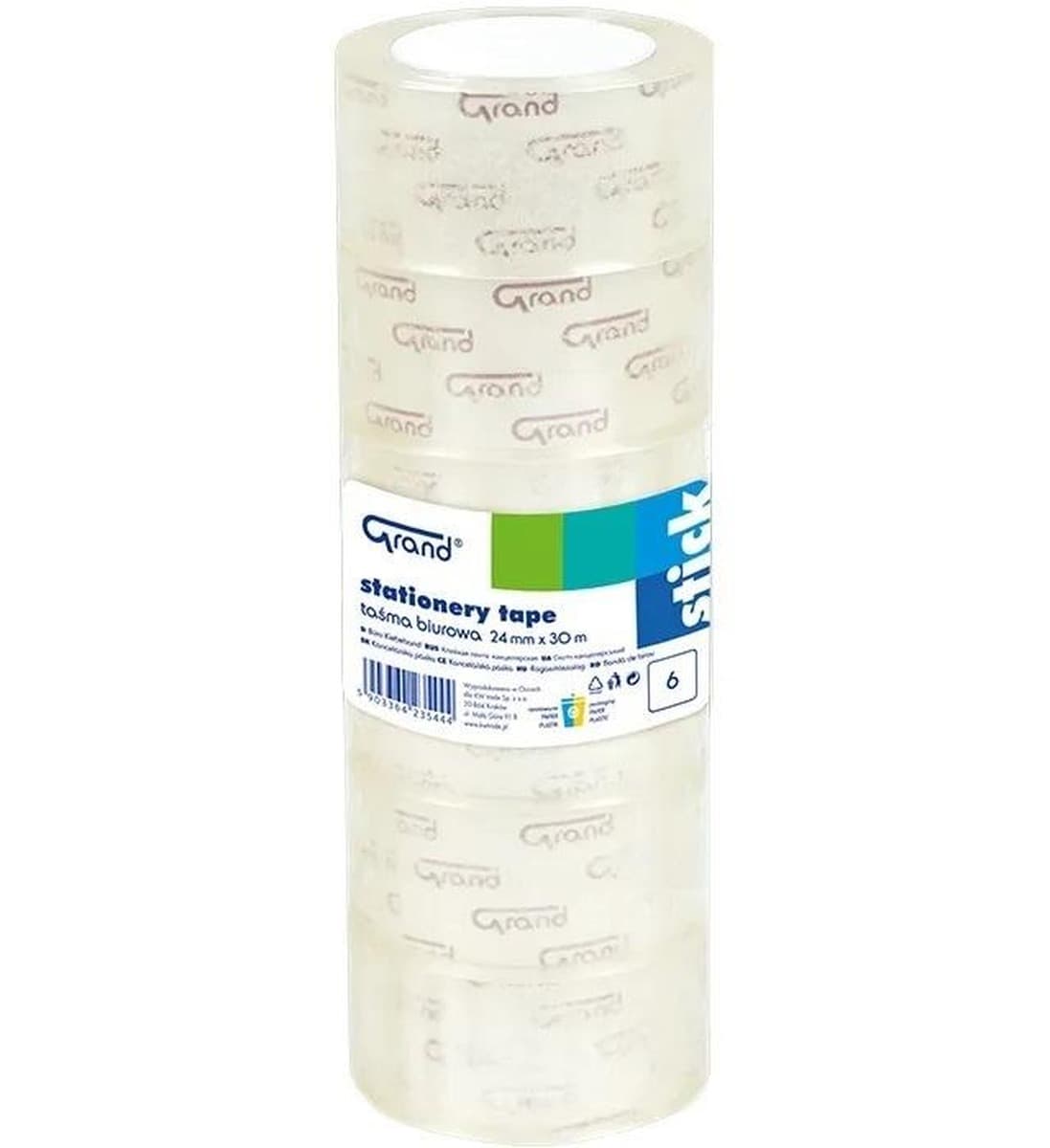 Taśma biurowa przezroczysta 24 mm x 30 m 6 sztuk