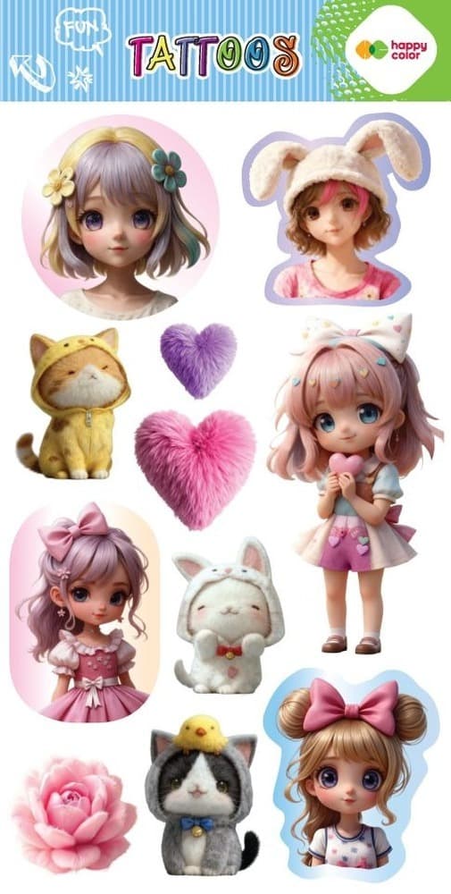 Tatuaże zmywalne KAWAII GIRLS 100x200mm Happy Color