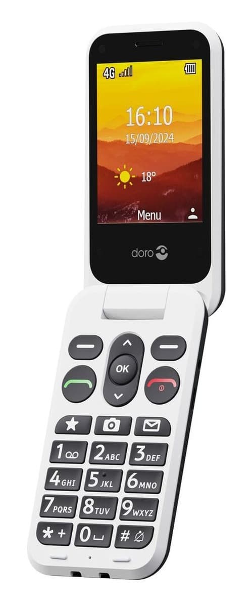 Telefon Doro Leva L20 4G z dużymi przyciskami, składany, czarno-biały