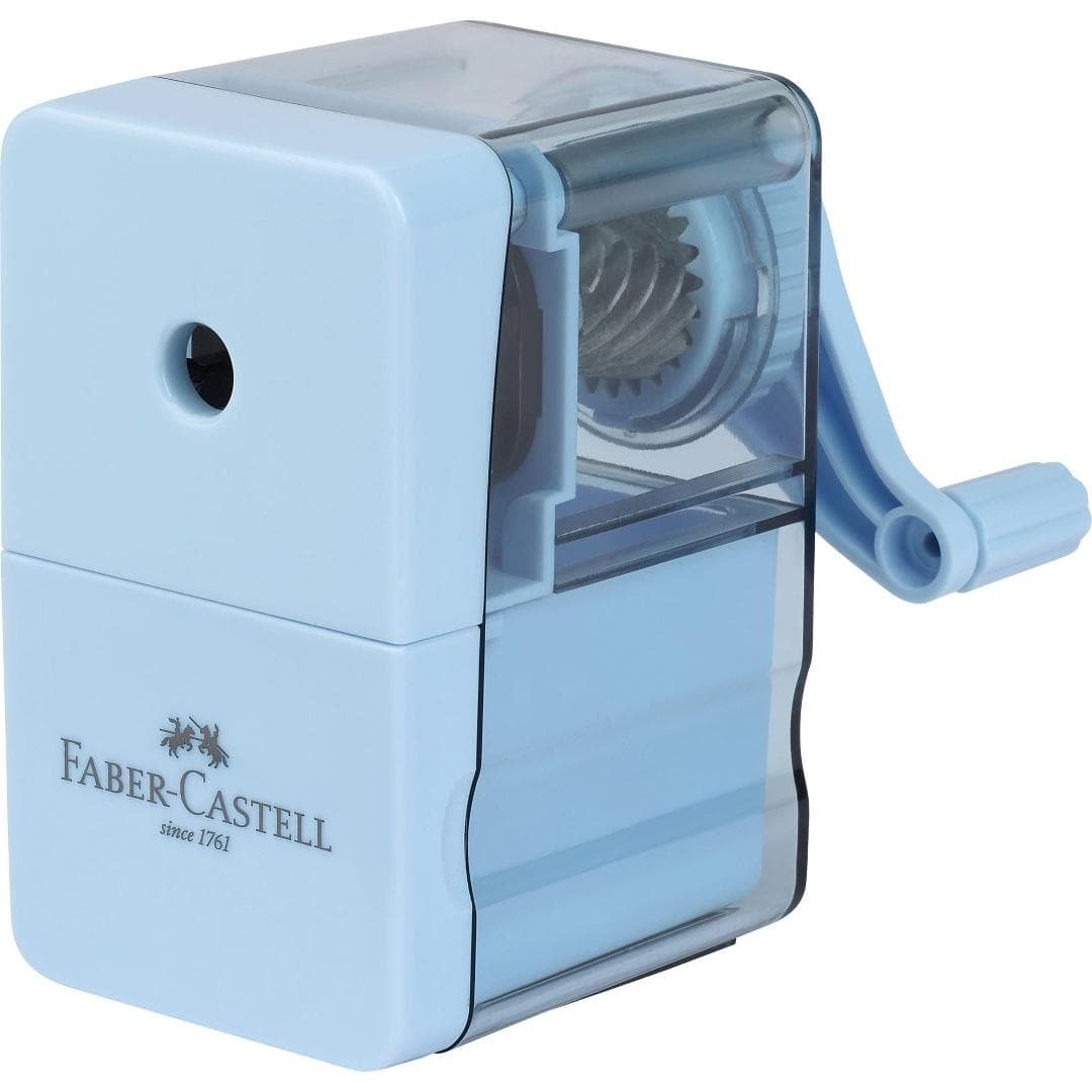 Temperówka na korbkę Faber-Castell Sky Blue z pojemnikiem 92x105 mm