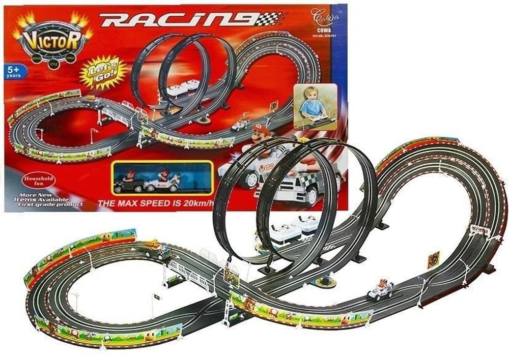 Tor wyścigowy elektryczny Mario RC z 2 autami, długość 452 cm