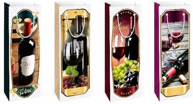 Torebka prezentowa na butelkę mix wzorów 12 x 35 x