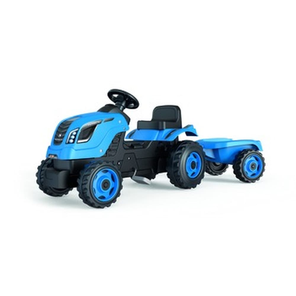 Traktor niebieski z przyczepką regulowane siedzisko 142 cm