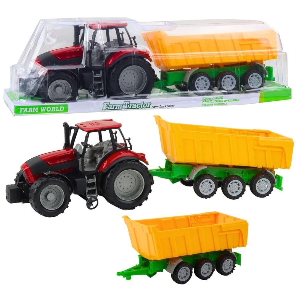 Traktor rolniczy z żółtą przyczepą