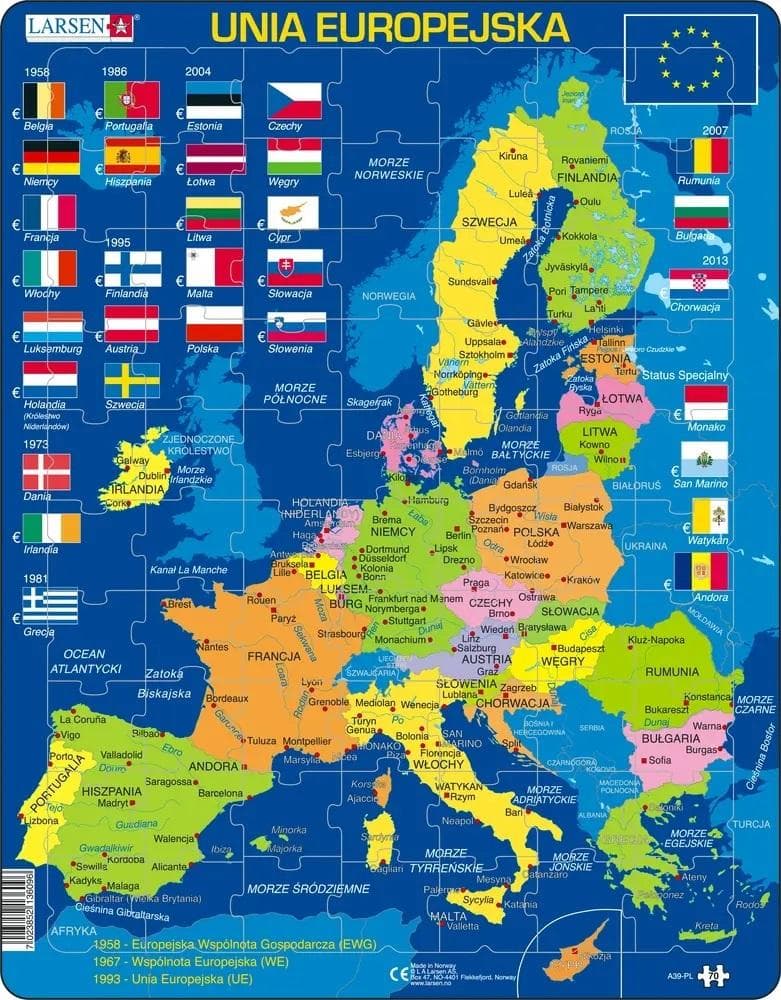 Układanka edukacyjna Unia Europejska Mapa i Flagi Maxi dla dzieci