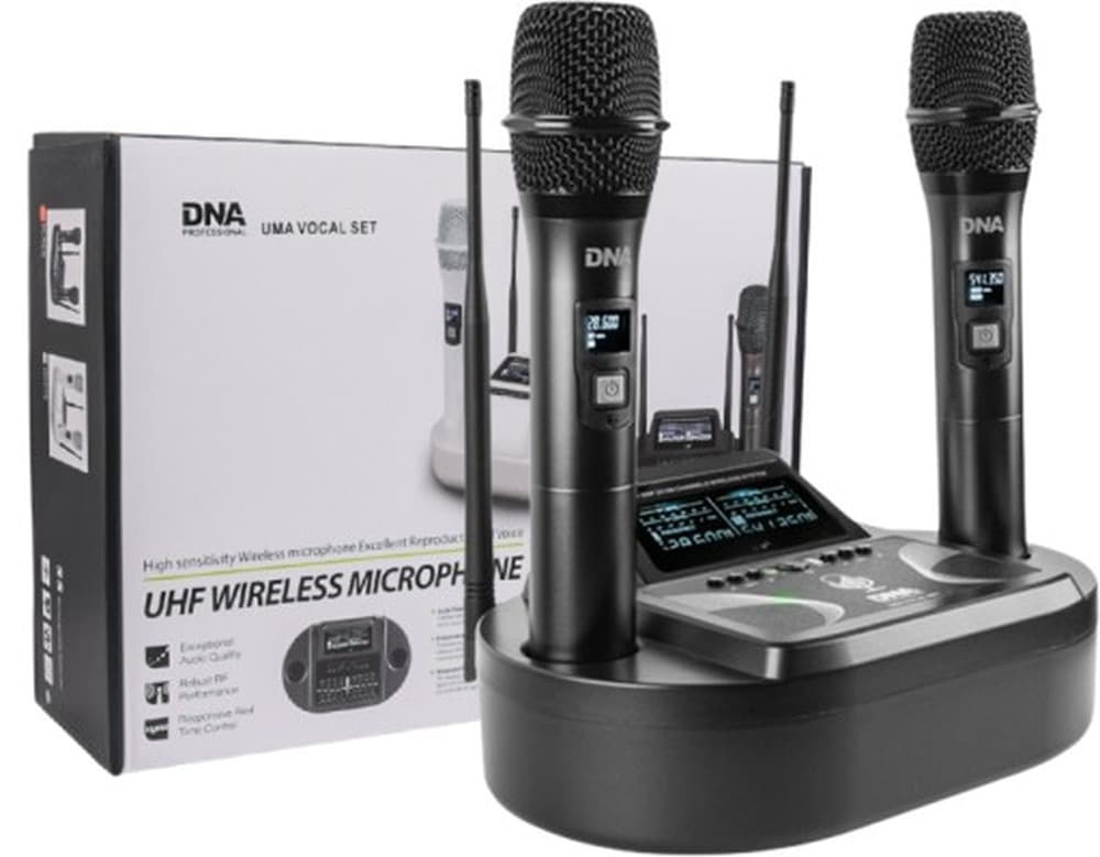 UMA VOCAL SET - Podwójny zestaw bezprzewodowy z 2 mikrofonami doręcznymi i odbiornikiem ze stacją ładowania