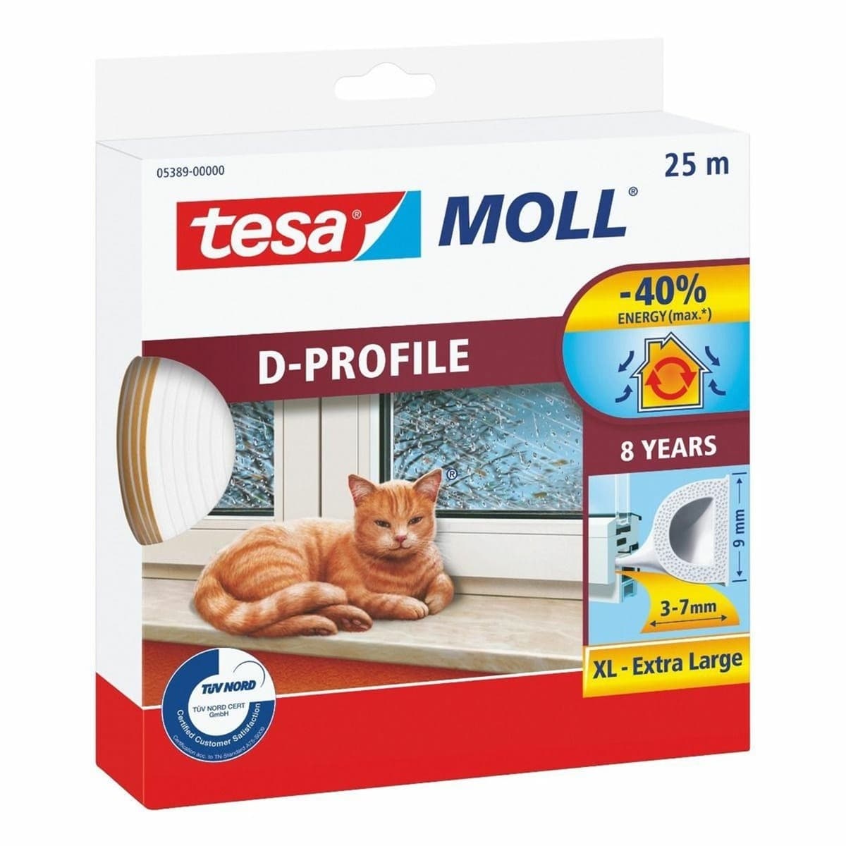Uszczelka samoprzylepna TESA D-Profil biała 25 m x 9 mm
