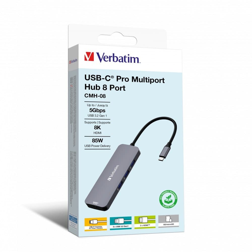 Adapter USB-C Verbatim CMH-08 srebrny 5000 Mbit/s