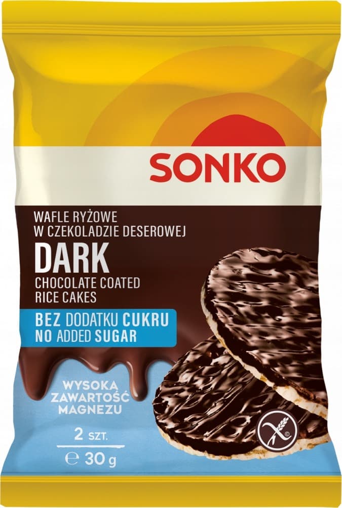 SONKO Wafle ryżowe w czekoladzie mlecznej bez dodatku cukru