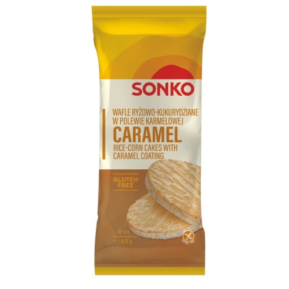 SONKO Wafle ryżowo-kukurydziane w polewie karmelowej 65g